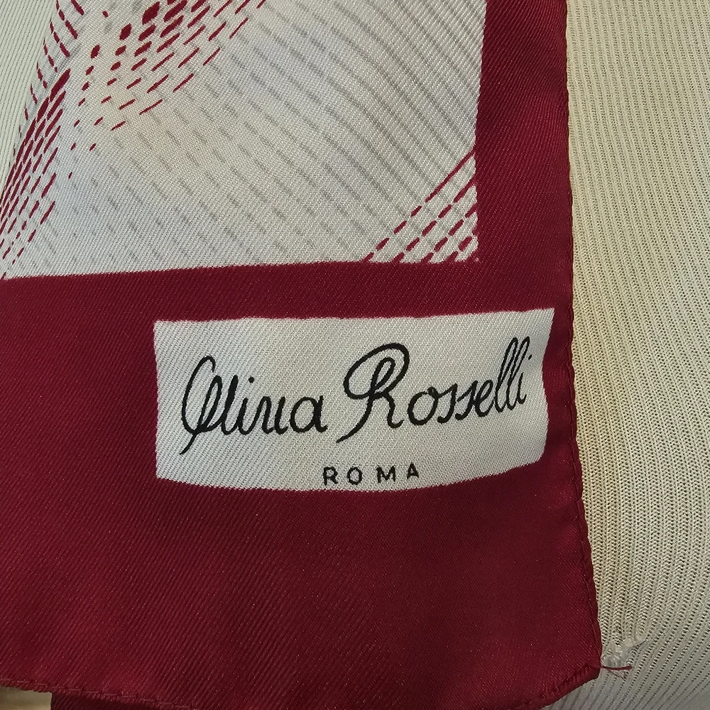 🐕 Vintage Olivia Rosselli graphic scarf in burgundy, cream & grey 🐕